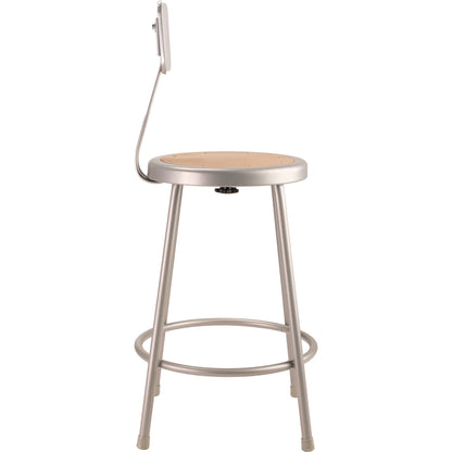 NPS® 6200 Series Heavy Duty Steel Stool With Backrest, Supports Up to 500 lb, 24" Seat Height, Brown Seat, Gray Back/Base (NPS6224B)