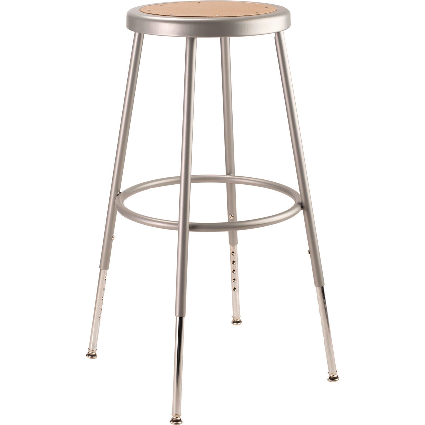 NPS® 6202 Series Height Adjustable Heavy Duty Steel Stool, Backless, Supports 500 lb, 25" to 33" Seat Height, Brown Seat/Gray Base (NPS6224H)