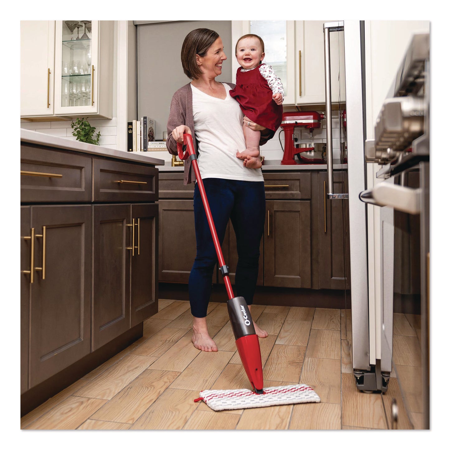 O-Cedar® ProMist MAX Spray Mop, Red/White/Gray Microfiber Head, 48" Red/Black/Gray Plastic Handle, 4/Carton (FHD173563CT)