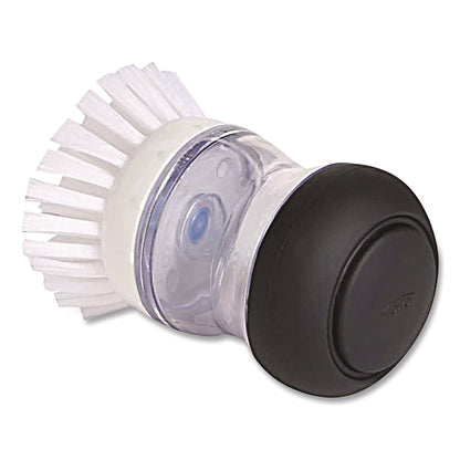OXO Good Grips Soap Dispensing Palm Brush, White Nylon Bristles, 4" Brush, Clear/Black Handle (OXO36481)