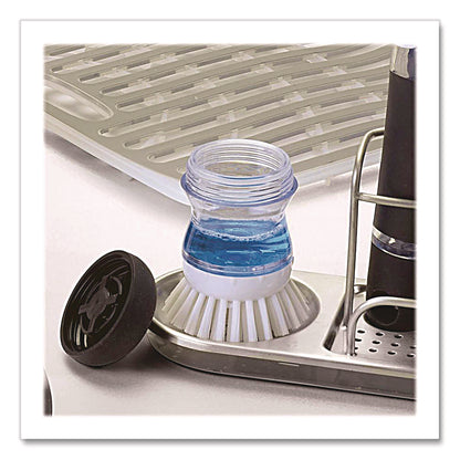 OXO Good Grips Soap Dispensing Palm Brush, White Nylon Bristles, 4" Brush, Clear/Black Handle (OXO36481)