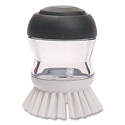 OXO Good Grips Soap Dispensing Palm Brush, White Nylon Bristles, 4" Brush, Clear/Black Handle (OXO36481)