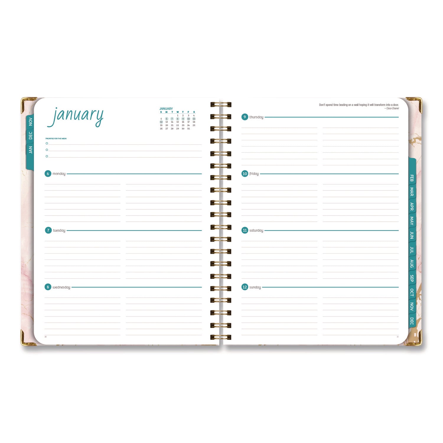 global-printed-products-marble-weekly-monthly-planner-11-x-8-5-pink-marble-gold-cover-14-month-nov-2024-to-dec-2025-gpuspls25851101_3