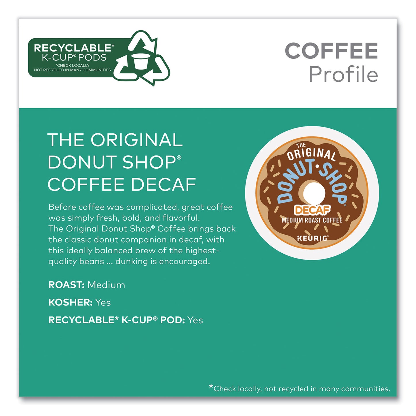 The Original Donut Shop® Decaf Coffee K-Cups, 0.39 oz, 22/Box (DIE60224101)