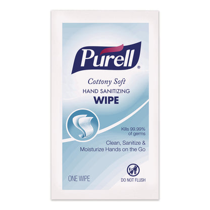 PURELL® Cottony Soft Individually Wrapped Sanitizing Hand Wipes, 5 x 7, Herbal Scent, White, 480/Carton (GOJ902512)