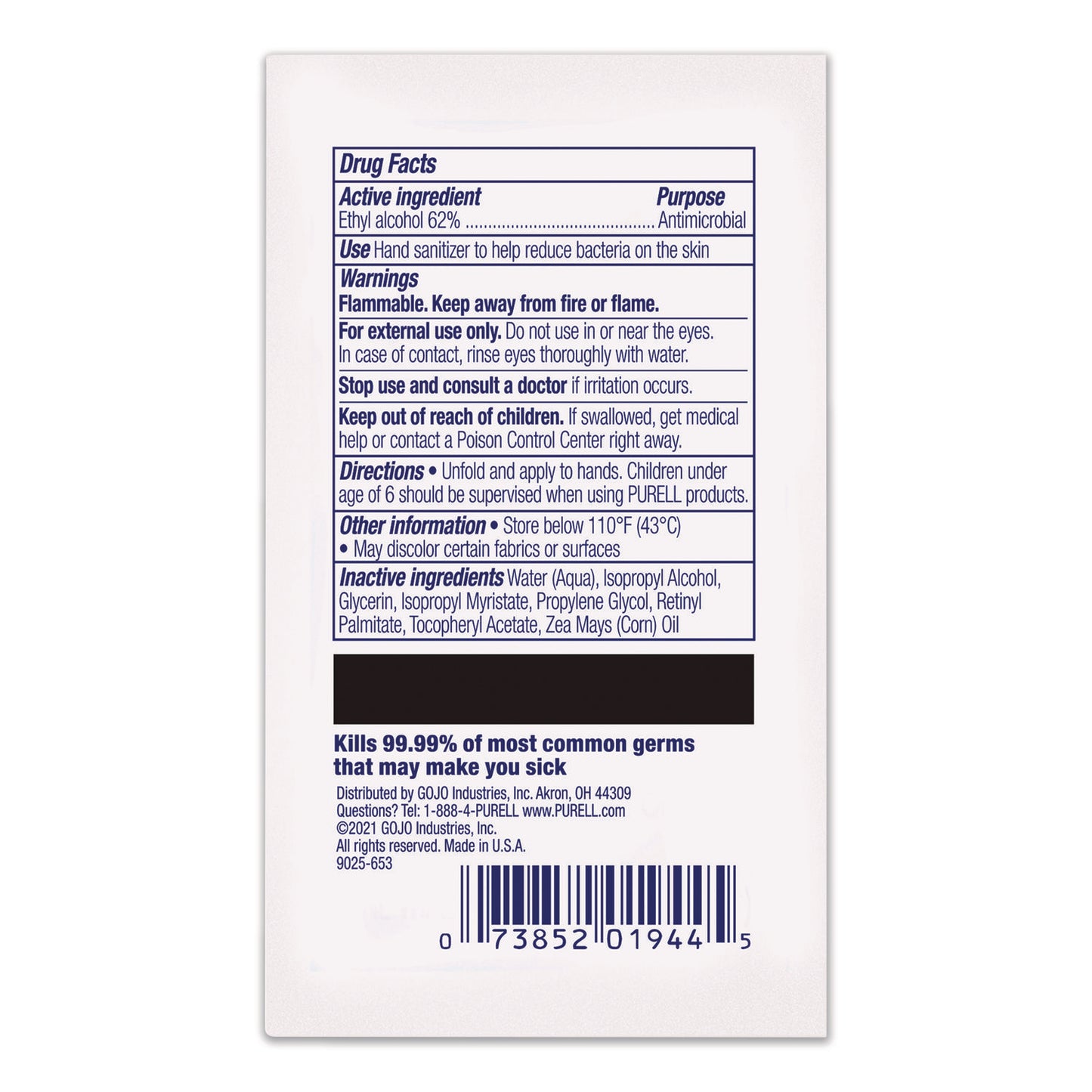 PURELL® Cottony Soft Individually Wrapped Sanitizing Hand Wipes, 5 x 7, Herbal Scent, White, 480/Carton (GOJ902512)