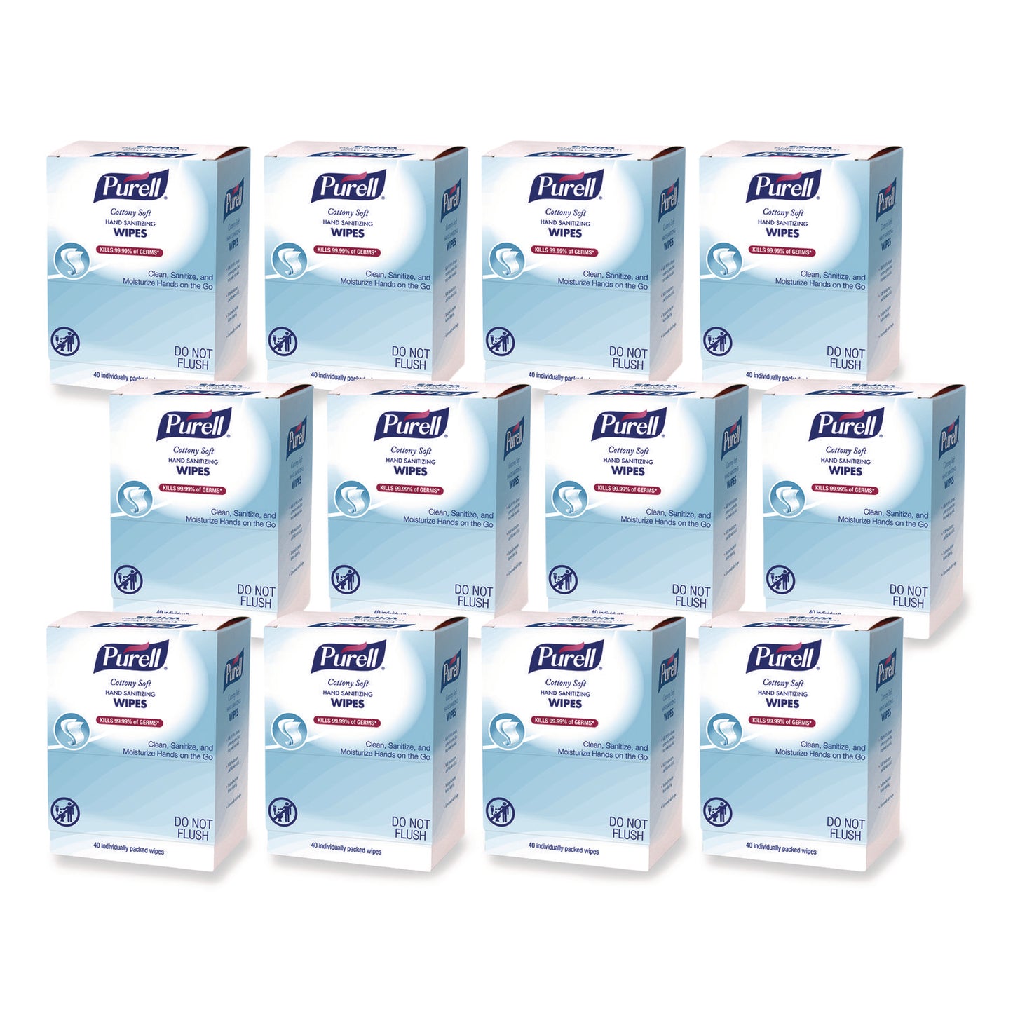 PURELL® Cottony Soft Individually Wrapped Sanitizing Hand Wipes, 5 x 7, Herbal Scent, White, 480/Carton (GOJ902512)