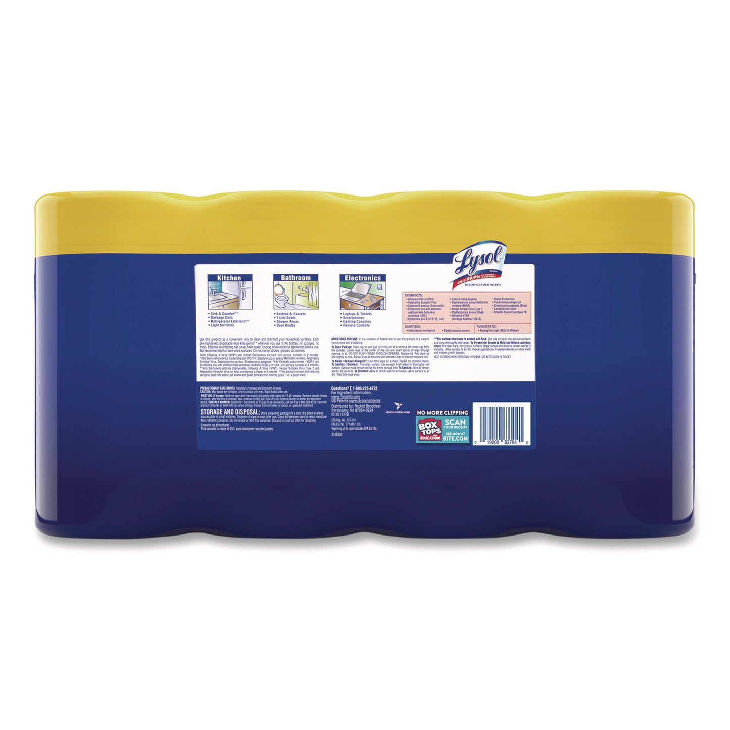 LYSOL® Brand Disinfecting Wipes, 1-Ply, 7 x 7.25, Lemon and Lime Blossom, White, 80 Wipes/Canister, 4 Canisters/Pack (RAC1920090641)