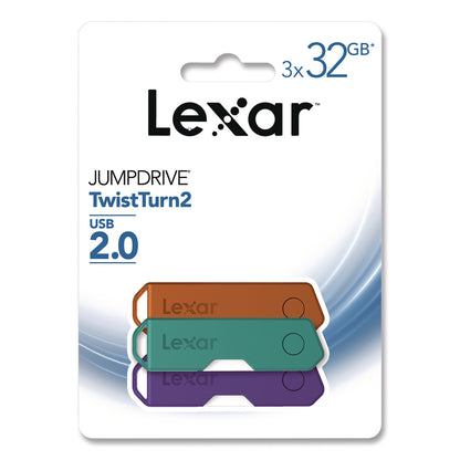 Lexar™ Twist Turn2 USB 2.0 Flash Drive, 32 GB, Orange/Purple/Teal, 3/Pack (LXR24388082)
