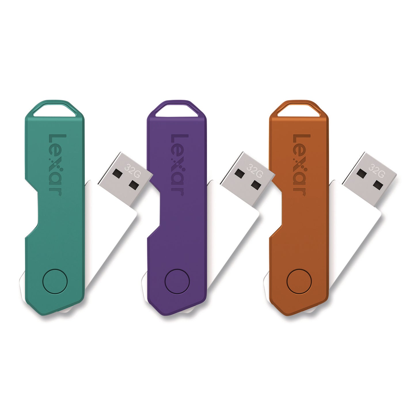 Lexar™ Twist Turn2 USB 2.0 Flash Drive, 32 GB, Orange/Purple/Teal, 3/Pack (LXR24388082)