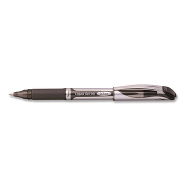 pentel-r-energel-deluxe-gel-pen-stick-medium-0-7-mm-black-ink-silver-black-barrel-dozen-penbl57adz_2