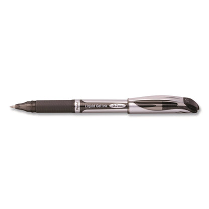 pentel-r-energel-deluxe-gel-pen-stick-medium-0-7-mm-black-ink-silver-black-barrel-dozen-penbl57adz_2