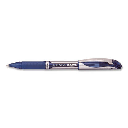 pentel-r-energel-deluxe-gel-pen-stick-medium-0-7-mm-blue-ink-silver-blue-barrel-dozen-penbl57cdz_3