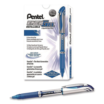 pentel-r-energel-deluxe-gel-pen-stick-medium-0-7-mm-blue-ink-silver-blue-barrel-dozen-penbl57cdz_4