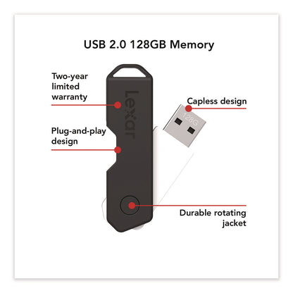 Lexar™ Twist Turn2 USB 2.0 Flash Drive, 128 GB, Black (LXR24388081)