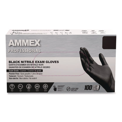 AMMEX® Professional Nitrile Exam Gloves, Powder-Free, Medium, 3 mil Thick, Black, 100/Box (AXCABNPF44100)
