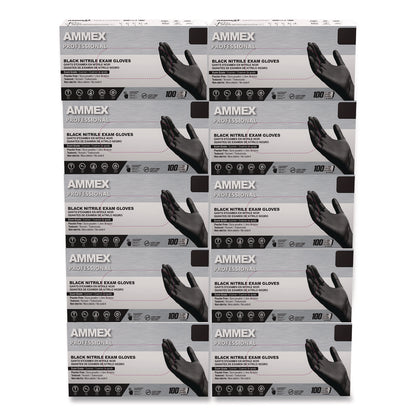 AMMEX® Professional Nitrile Exam Gloves, Powder-Free, Medium, 3 mil Thick, 9.5" Long, Black, 100/Box, 10 Boxes/Carton (AXCABNPF44100CT)