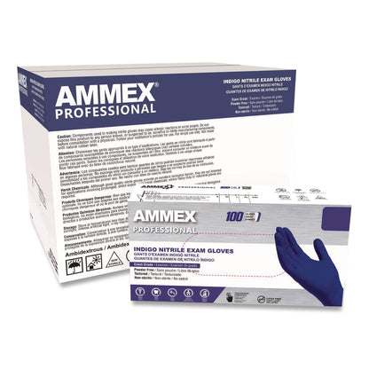 AMMEX® Professional Nitrile Exam Gloves, Powder-Free, Medium, 3 mil Thick, Indigo, 100/Box (AXCAINPF44100)