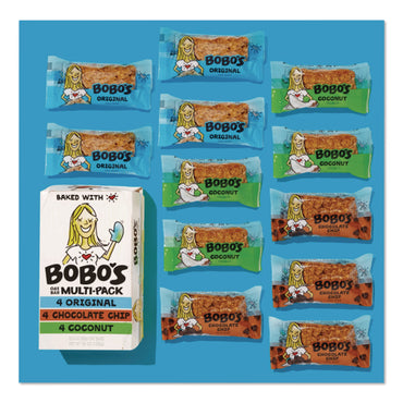 Bobo's Oat Bar Coconut/Chocolate Chip/Original Multipack, 3 oz Individually Wrapped, 12/Box (BBO00098)