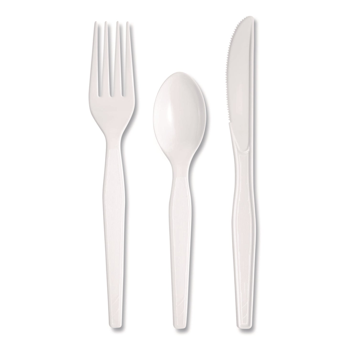 Dixie® Heavyweight Polystyrene Cutlery, Fork/Knife/Teaspoon, Plastic, White, 250/Carton (DXECH26C7)