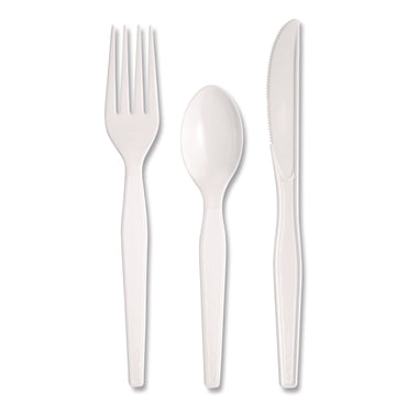 Dixie® Heavyweight Polystyrene Cutlery, Fork/Knife/Teaspoon, Plastic, White, 250/Carton (DXECH26C7)