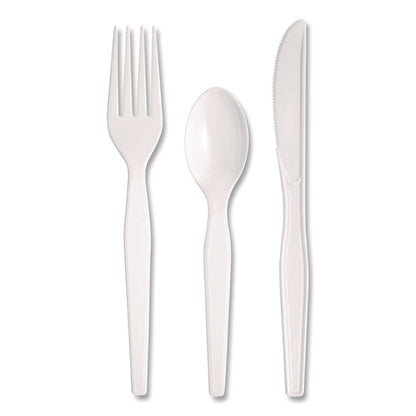 Dixie® Heavyweight Polystyrene Cutlery, Fork/Knife/Teaspoon, Plastic, White, 250/Carton (DXECH26C7)