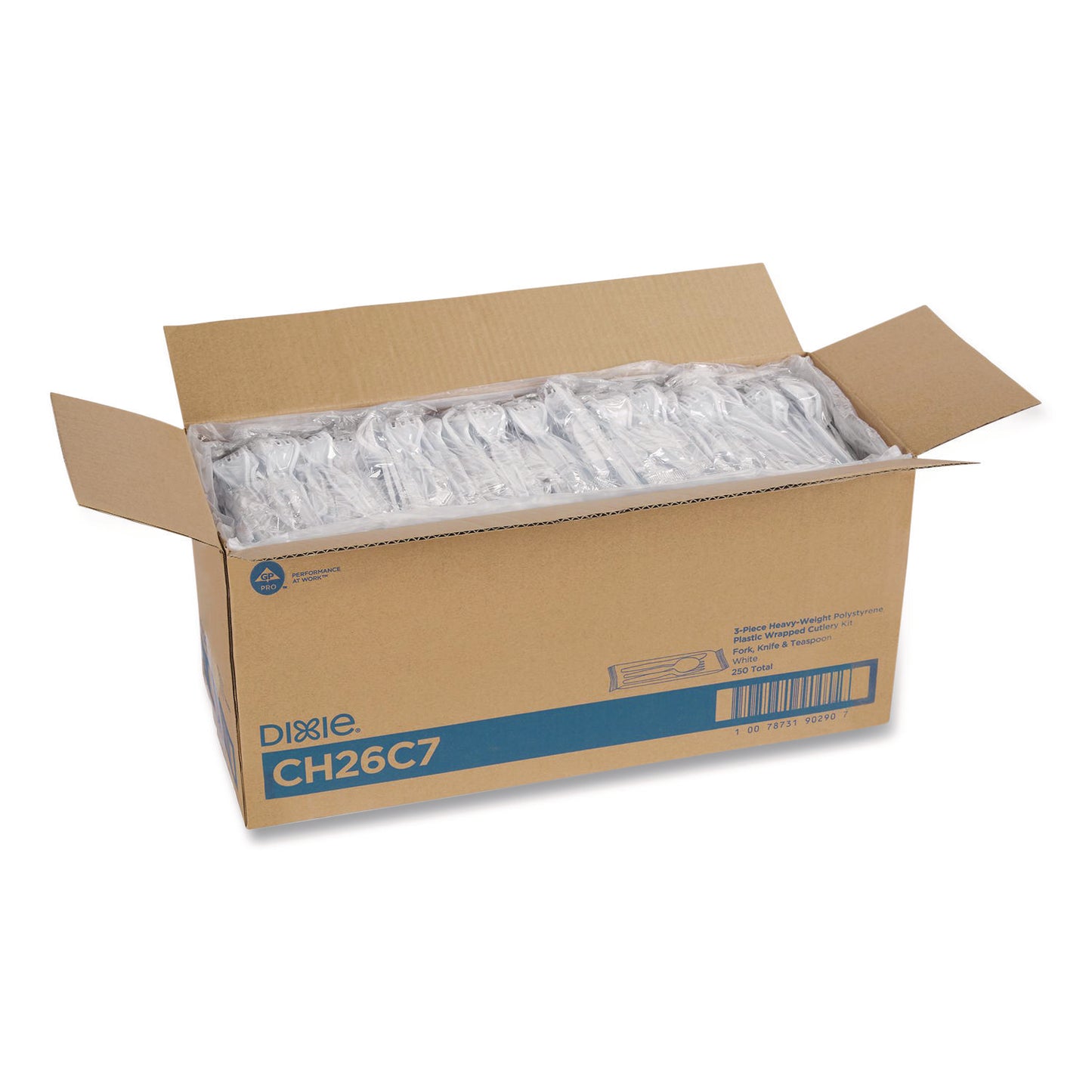 Dixie® Heavyweight Polystyrene Cutlery, Fork/Knife/Teaspoon, Plastic, White, 250/Carton (DXECH26C7)