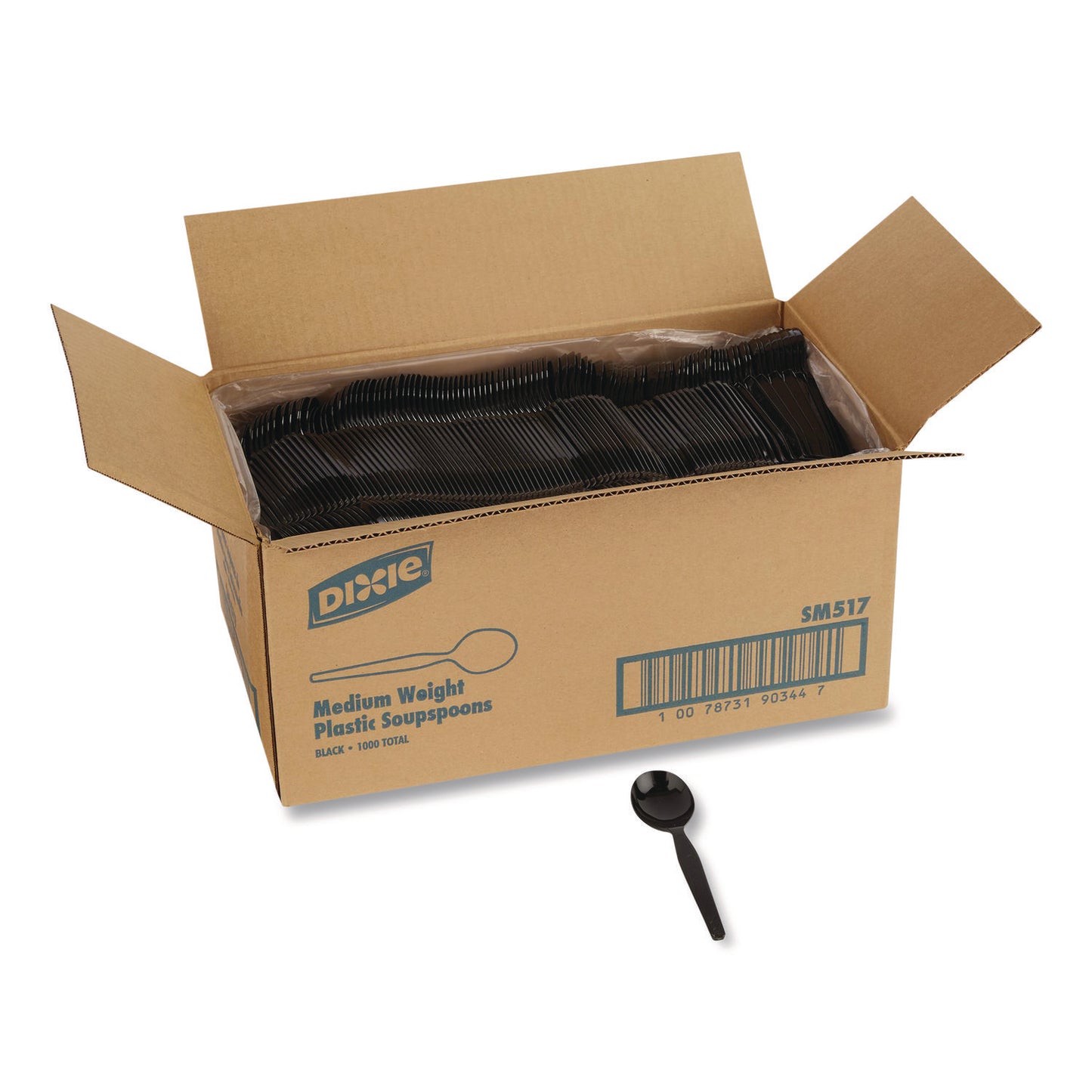 Dixie® Mediumweight Polystyrene Cutlery, Soup Spoon, Plastic, Black, 1,000/Carton (DXESM517)