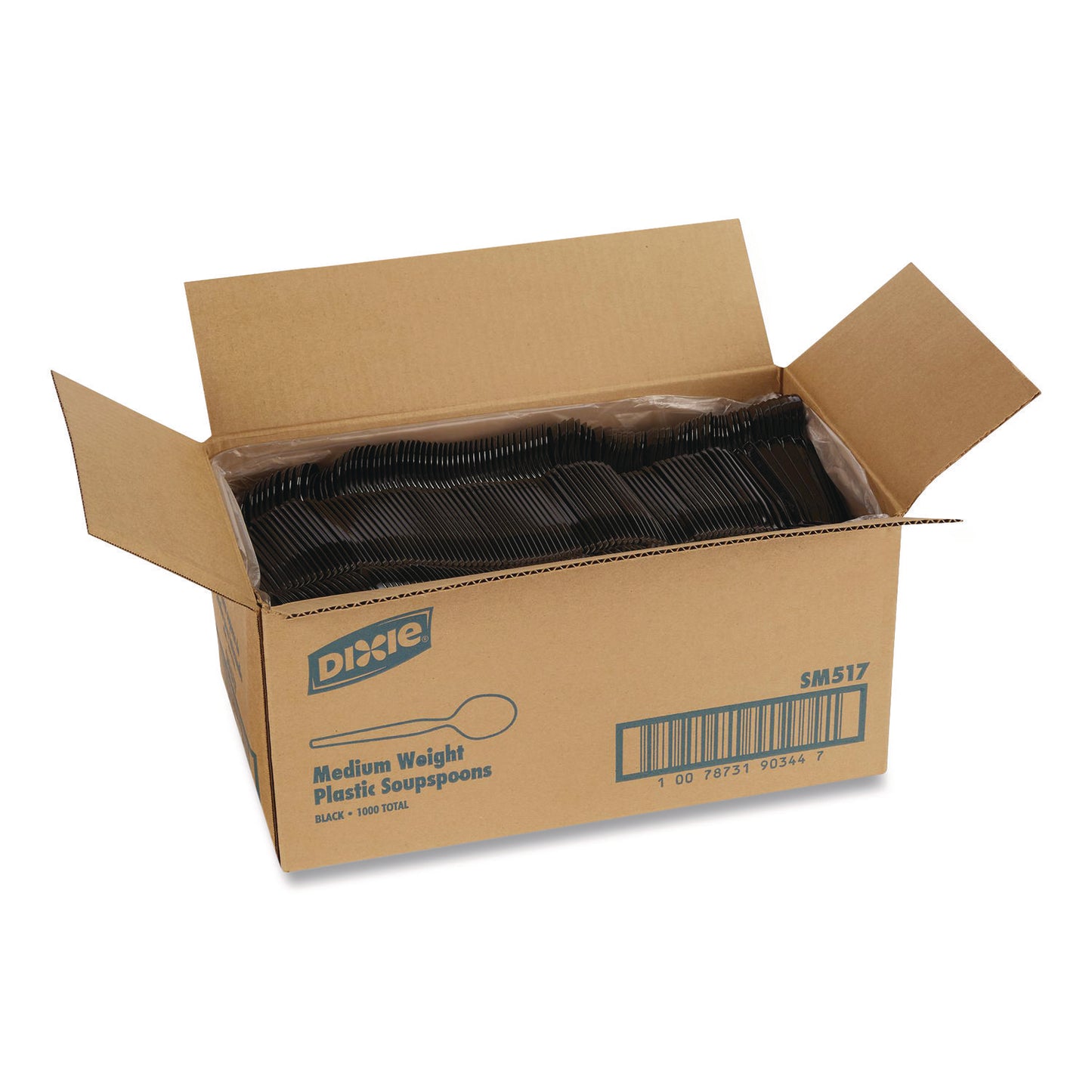 Dixie® Mediumweight Polystyrene Cutlery, Soup Spoon, Plastic, Black, 1,000/Carton (DXESM517)