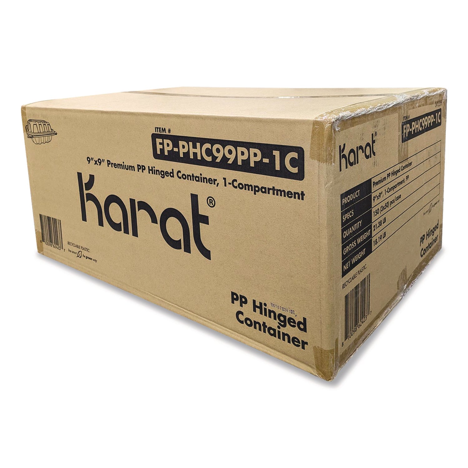 karat-r-polypropylene-plastic-hinged-container-9-x-9-x-3-black-clear-plastic-50-pack-3-packs-carton-krtfpphc99pp1c_1