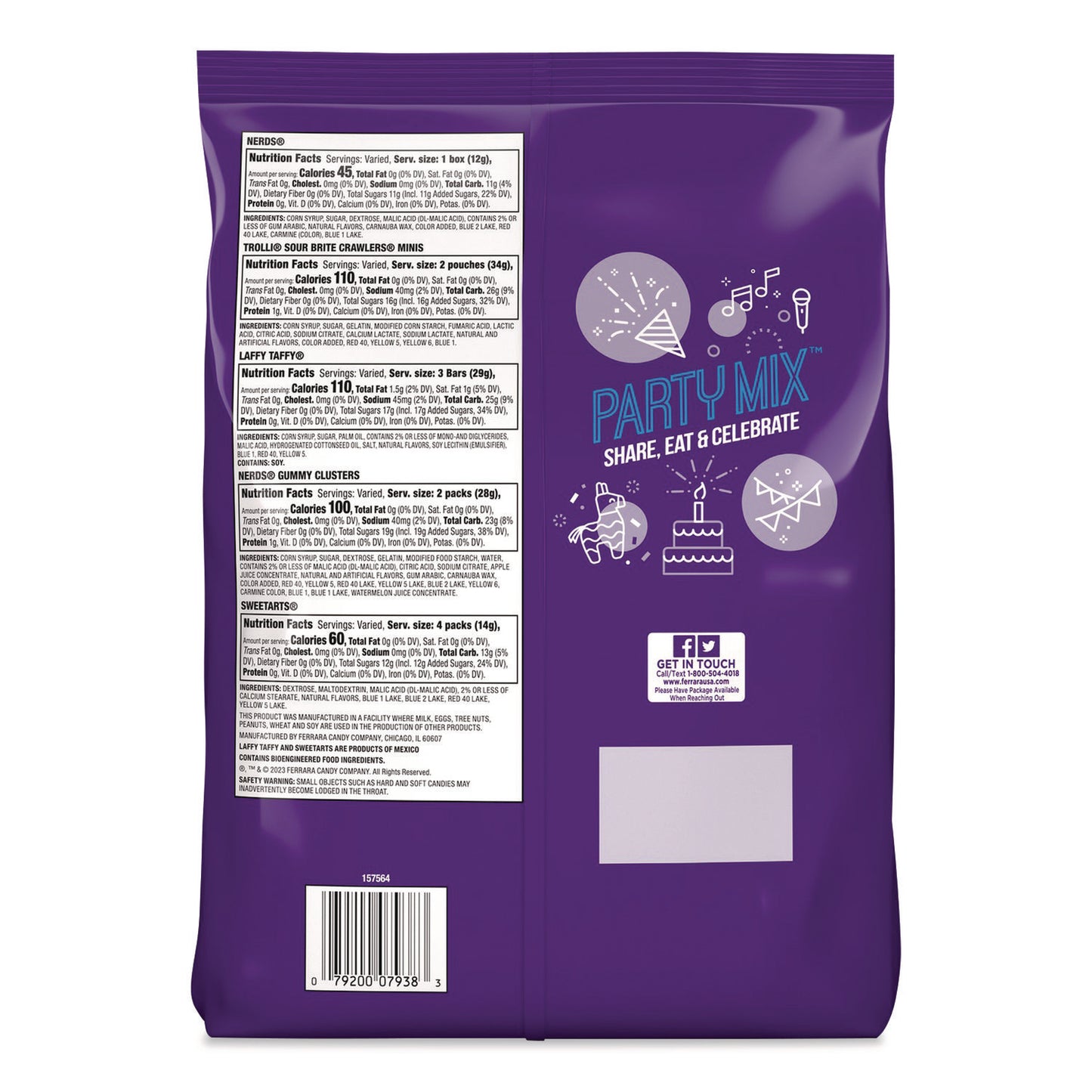 Ferrara® Party Mix Stand-Up Bag, 75 Pieces, Assorted Flavors, 1.7 lb Bag (SWVFER07938)