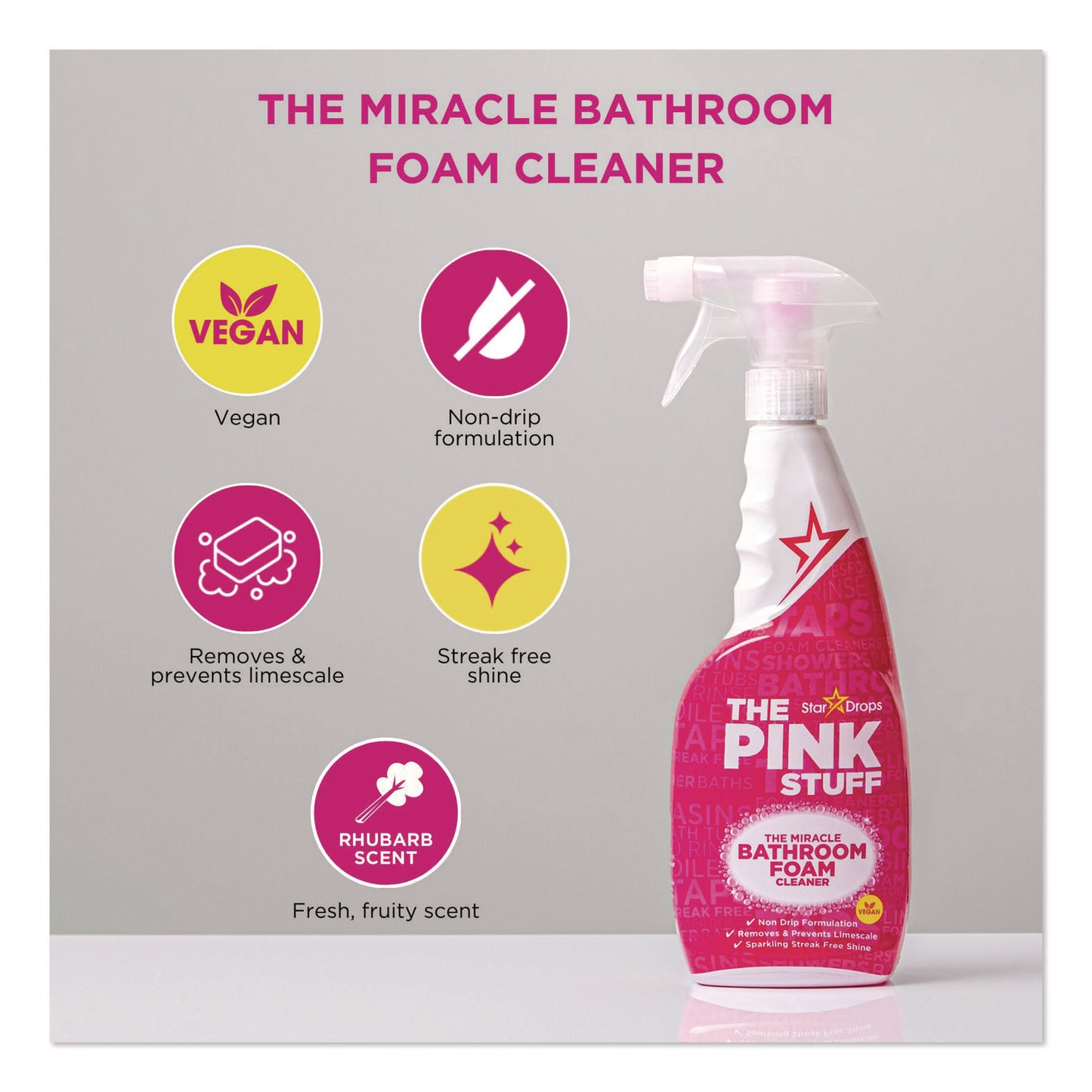 The Pink Stuff The Miracle Bathroom Foam Cleaner, Fruity Scent, 25.4 oz Trigger Spray Bottle (RST823787)