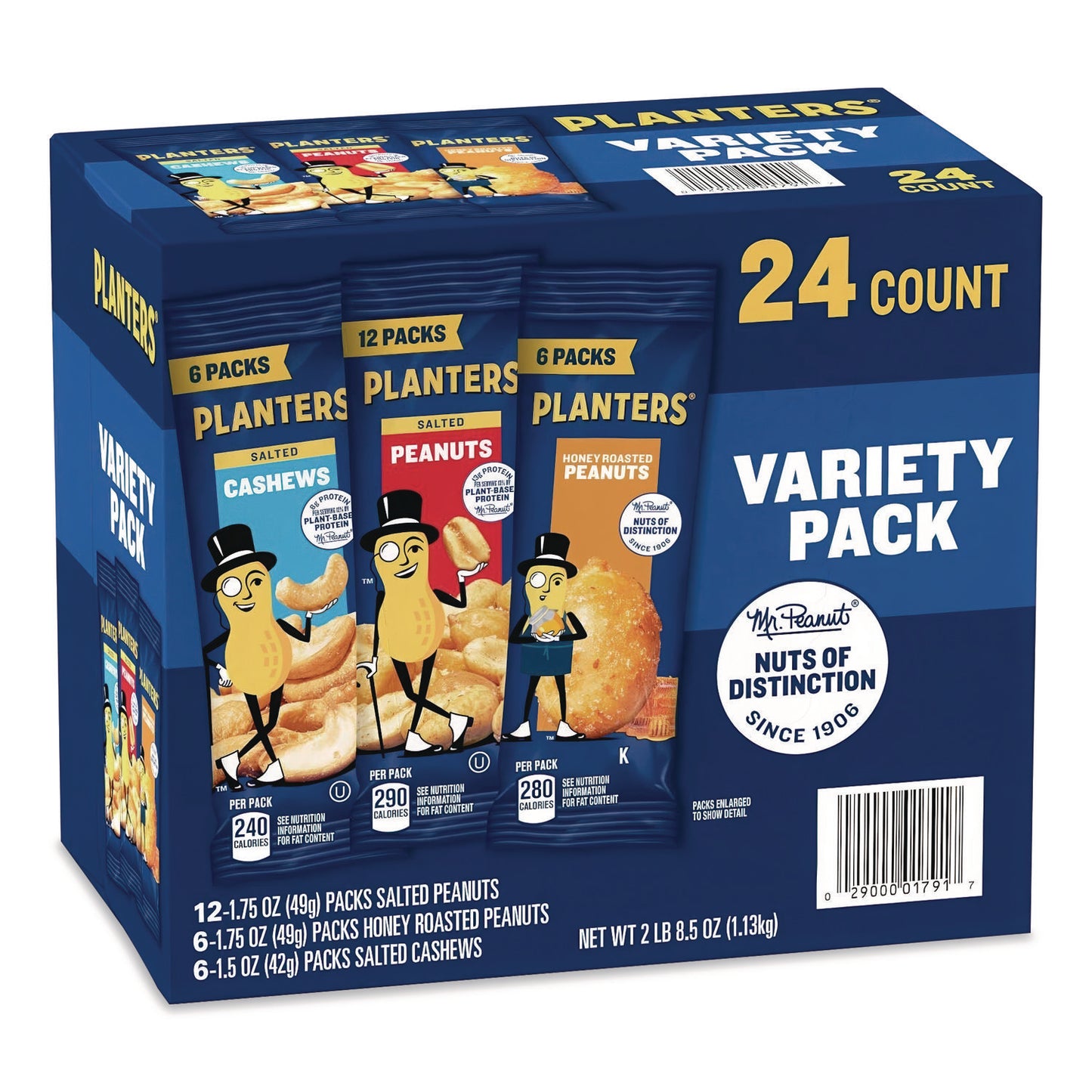 Planters® Salted Nuts Variety Pack, Assorted Flavors, 1.5 oz/1.75 oz Packs, 24/Carton (PTN884624)