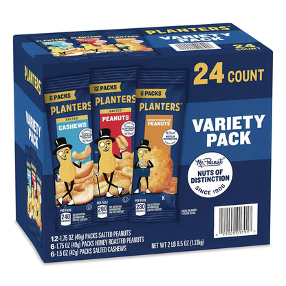 Planters® Salted Nuts Variety Pack, Assorted Flavors, 1.5 oz/1.75 oz Packs, 24/Carton (PTN884624)