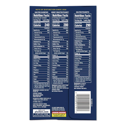 Planters® Salted Nuts Variety Pack, Assorted Flavors, 1.5 oz/1.75 oz Packs, 24/Carton (PTN884624)