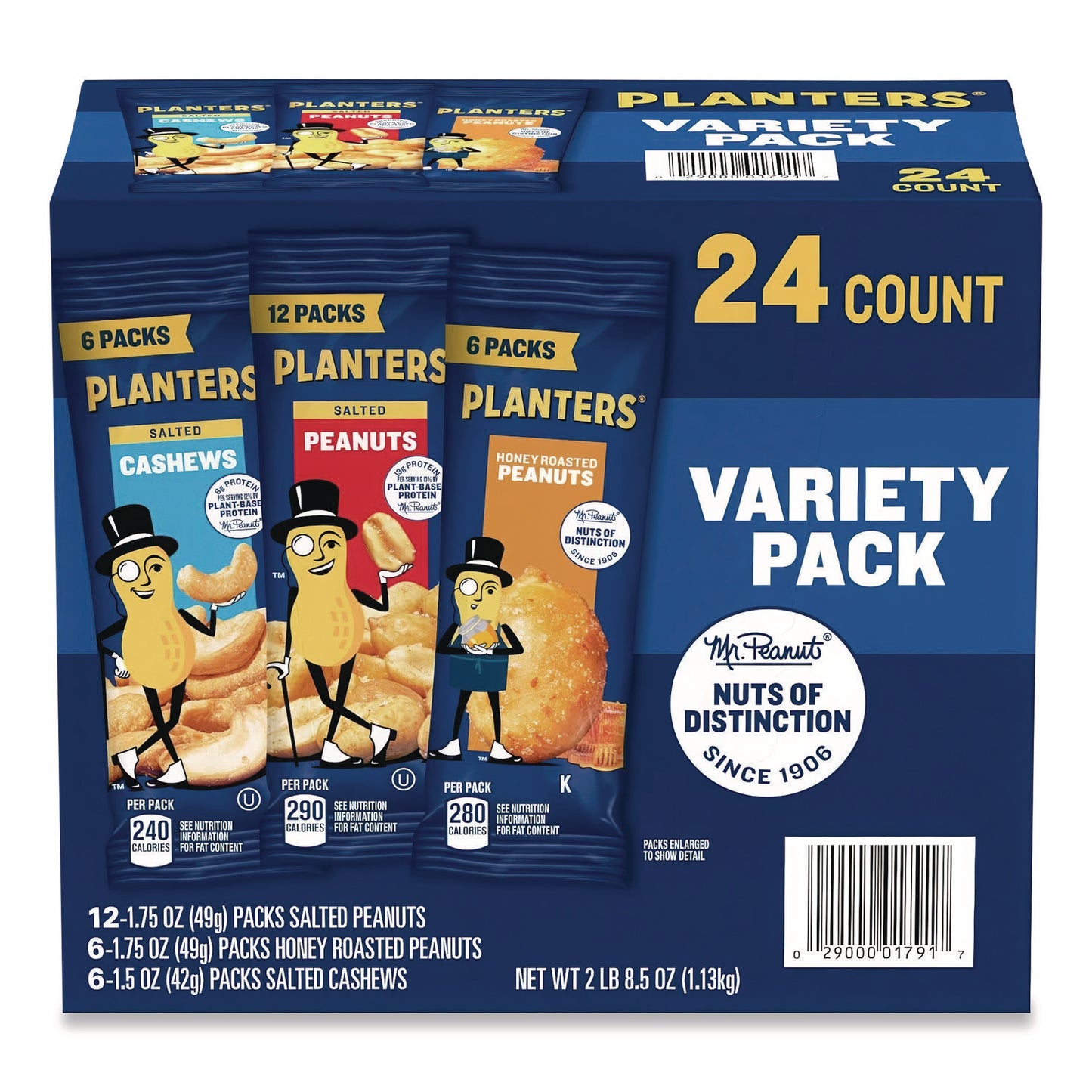 Planters® Salted Nuts Variety Pack, Assorted Flavors, 1.5 oz/1.75 oz Packs, 24/Carton (PTN884624)