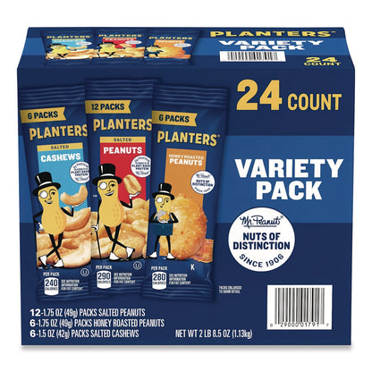 Planters® Salted Nuts Variety Pack, Assorted Flavors, 1.5 oz/1.75 oz Packs, 24/Carton (PTN884624)