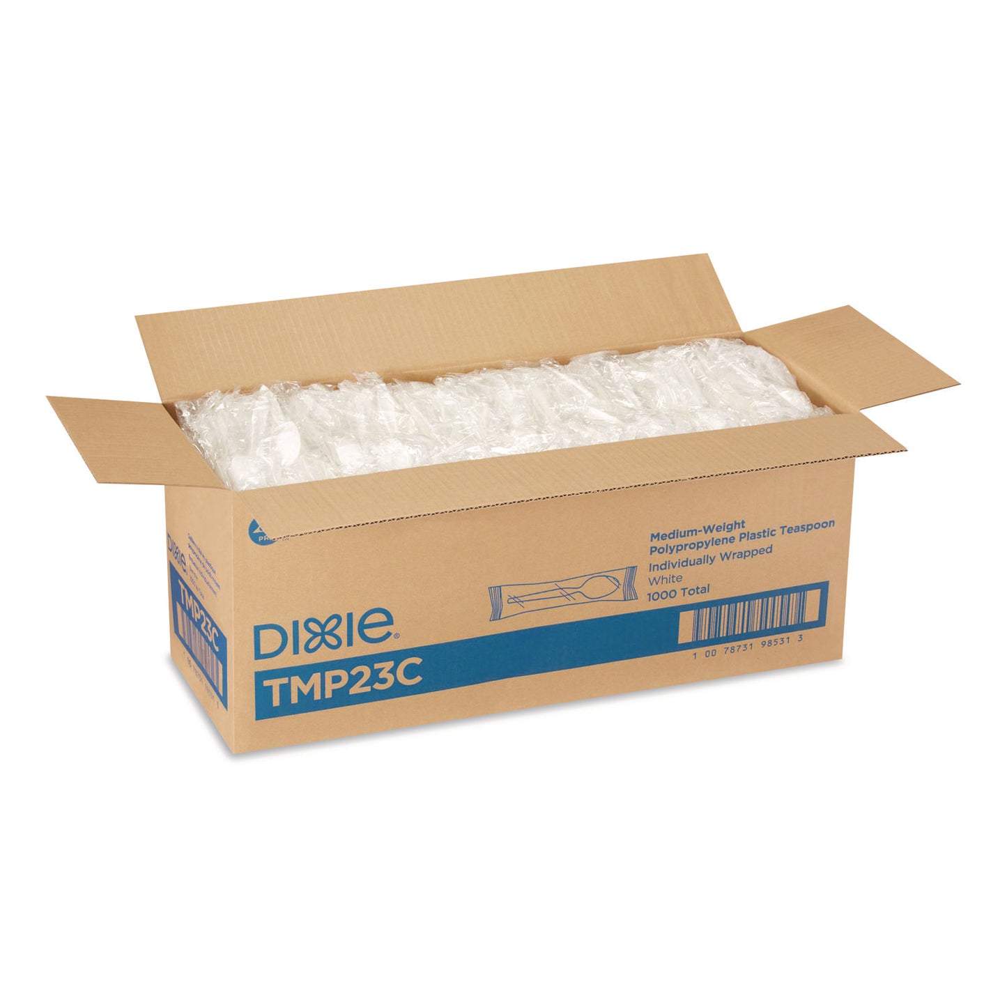 Dixie® Mediumweight Polypropylene Cutlery, Individually Wrapped, Spoon, Plastic, White, 1,000/Carton (DXETMP23C)