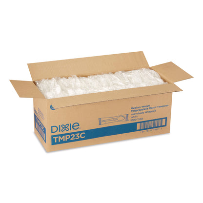 Dixie® Mediumweight Polypropylene Cutlery, Individually Wrapped, Spoon, Plastic, White, 1,000/Carton (DXETMP23C)