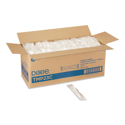 Dixie® Mediumweight Polypropylene Cutlery, Individually Wrapped, Spoon, Plastic, White, 1,000/Carton (DXETMP23C)