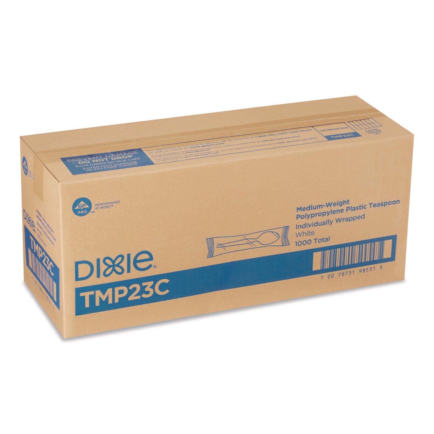 Dixie® Mediumweight Polypropylene Cutlery, Individually Wrapped, Spoon, Plastic, White, 1,000/Carton (DXETMP23C)