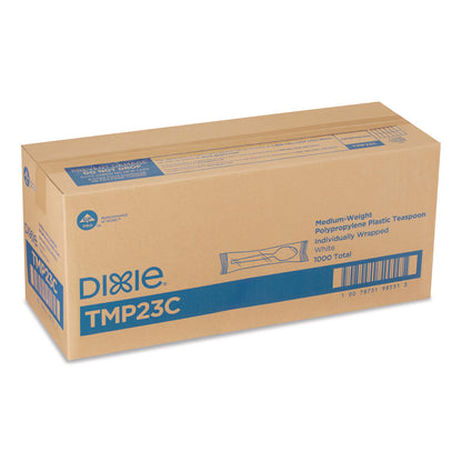 Dixie® Mediumweight Polypropylene Cutlery, Individually Wrapped, Spoon, Plastic, White, 1,000/Carton (DXETMP23C)