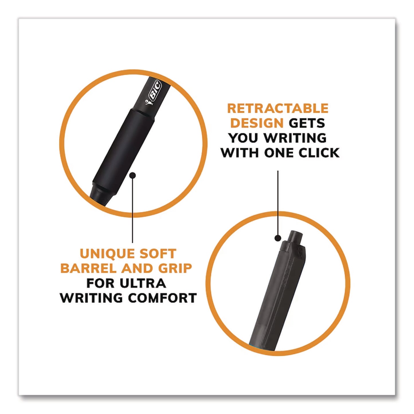 BIC® Soft Feel Ballpoint Pen, Retractable, Fine 0.8 mm, Black Ink, Black Barrel, Dozen (BICSCSF11BK)