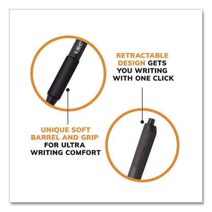 BIC® Soft Feel Ballpoint Pen, Retractable, Fine 0.8 mm, Black Ink, Black Barrel, Dozen (BICSCSF11BK)