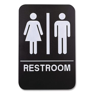 Excello Global Products® Indoor/Outdoor Restroom with Braille Text, 6 x 9, Black Face, White Graphics, 3/Pack (EXOHD0275S)