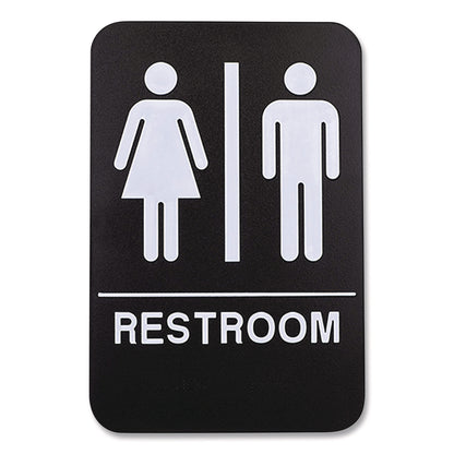 Excello Global Products® Indoor/Outdoor Restroom with Braille Text, 6 x 9, Black Face, White Graphics, 3/Pack (EXOHD0275S)
