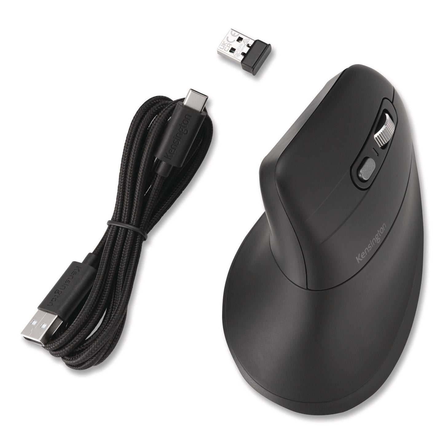 Kensington® Pro Fit Ergo MY630 EQ Rechargeable Mouse, 2.4 GHz/30 ft Wireless Range, Right Hand Use, Black (KMW72484)