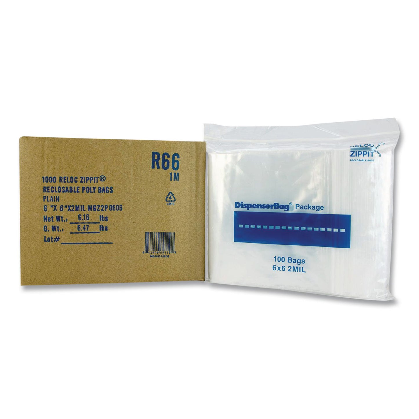 Fantapak Reloc Zippit Plastic Zipper Bags, 6" x 6", Clear, 1,000/Box (MGPMGZ2P0606)
