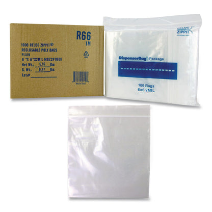 Fantapak Reloc Zippit Plastic Zipper Bags, 6" x 6", Clear, 1,000/Box (MGPMGZ2P0606)