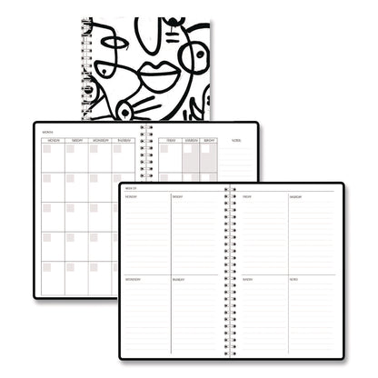 House of Doolittle™ Recycled Non-Dated Monthly/Weekly Planner, Abstract Faces, Black/White Cover, Undated (HOD212141)